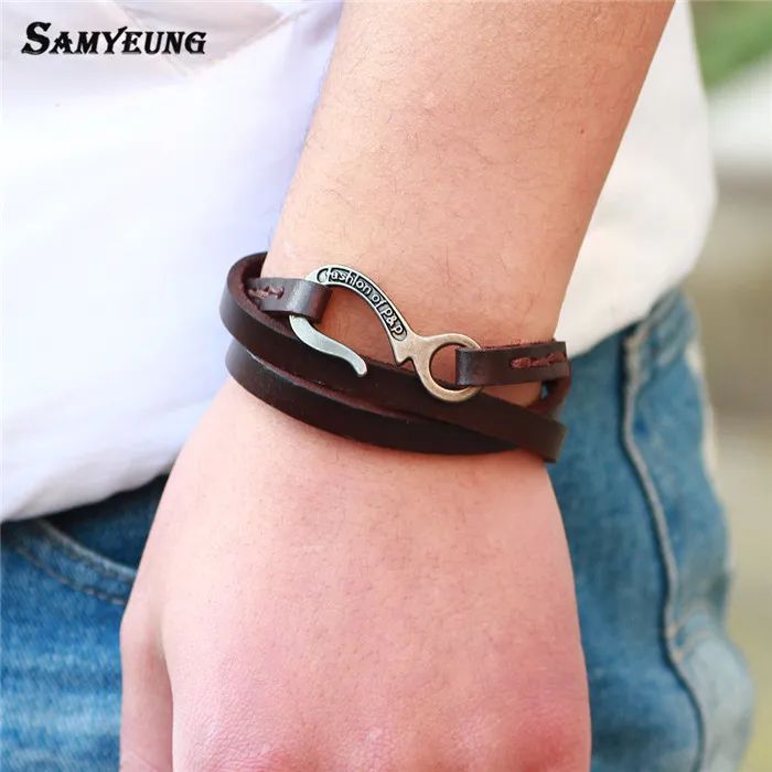 Samyeung Панк ручной работы DIY Браслеты крючки Homme из натуральной кожи мужской