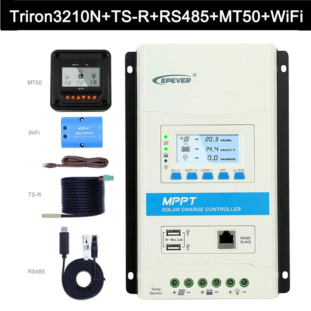 Set 4 MPPT EPever 30A солнечный регулятор 12 в 24 В автоматическая подсветка ЖК-дисплей двойной USB Солнечное зарядное устройство для Макс. 100 в PV вход Triron3210N UCS DS2 режим - Цвет: Set 4