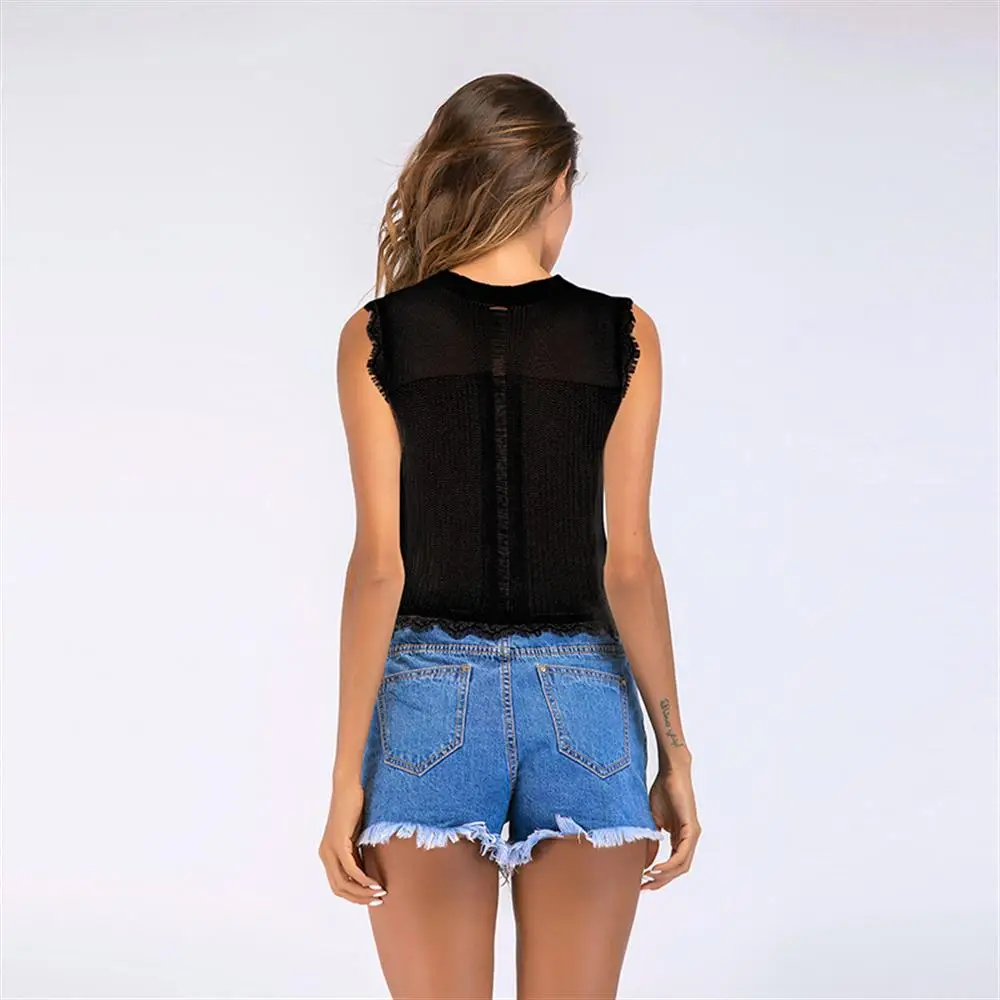 2018 летние Для женщин Сексуальная рукавов Knit Crop Top плюс Размеры женский