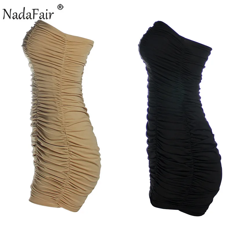 Nadafair/сексуальное летнее платье с открытыми плечами, без бретелек, с открытой спиной, вечерние, женское, с рюшами, мини, облегающее, Клубное, белое, черное