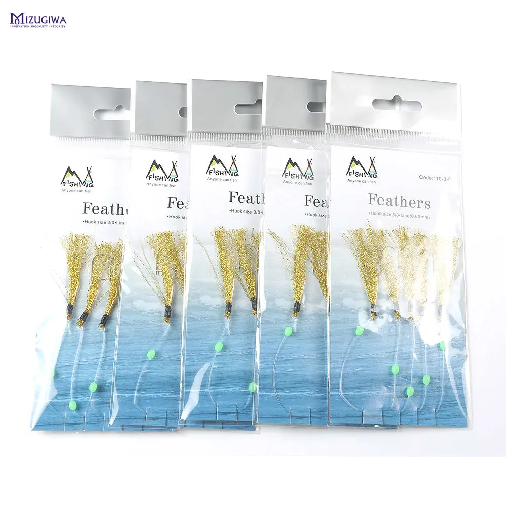 50 Packs 50 пакетов MIZUGIWA Sabiki Морская наживка приманка Светящиеся бусины перья размер 3/0 наборы наживок для ловли креветок приманка джиг приманка для рыбалки - Цвет: 50 Packs