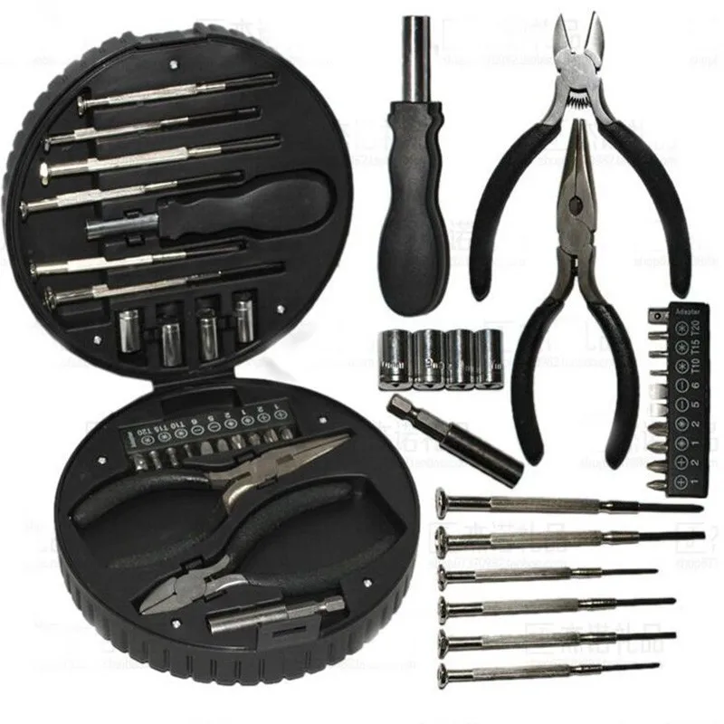 

Newest Tyre Type Tool Box 24 In 1 Home Mechanic Tool Kit DIY Portablel Repair Tool Box set Screwdriver bits Pliers Sockets