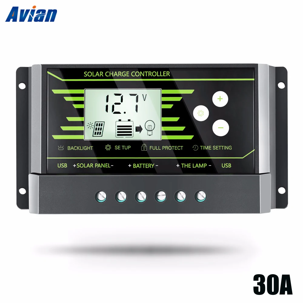 PWM 30A за максимальной точкой мощности Солнечный Контроллер заряда 12V 24V авто