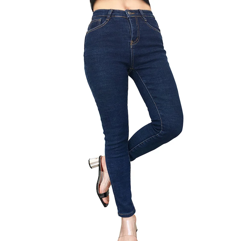 Women Winter Jeans Fashion Thicken Warm Women's Skinny Pants Blue High Waist Stretch Zip Fly with Button Closure Women Pants