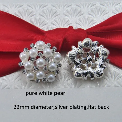 

(S0321) 10pcs/lot, 22mm diameter Sew-on Rhinestone embellishment ,silver plating,flat back ,ivory or pure white pearl
