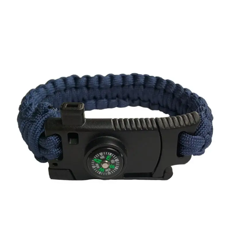 Navy Blue Открытый Кемпинг спасательный Паракорд браслет для мужчин выживания парашют шнур многофункциональный Плетеный веревочный браслет с ножом компас - Окраска металла: Navy Blue