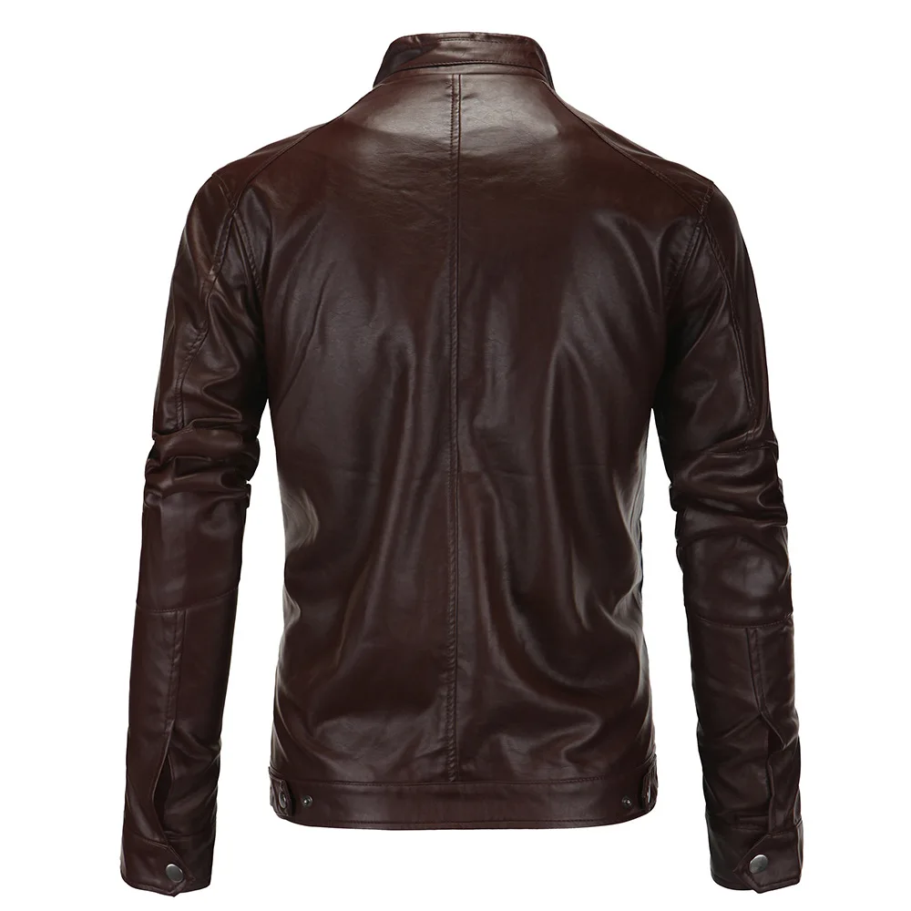Fashion Winter Men Faux Leather Jacket Slim Black Stand Pockets Motorcycle PU | Мужская одежда