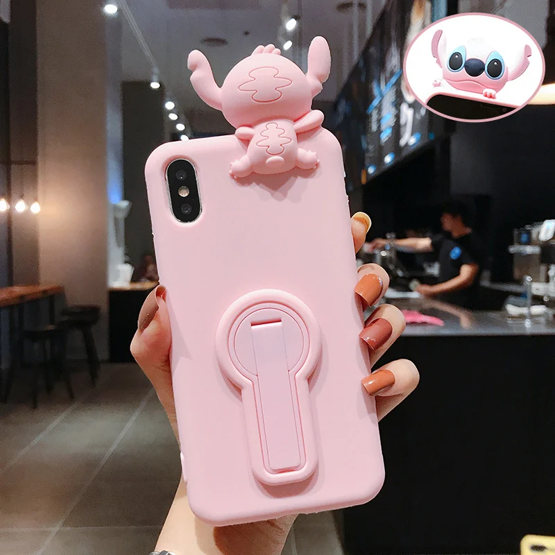 for iphone XS max XR X 3D Stitch Soft stander phone Case For 8plus 7plus 6SP 7 8 6 6S Cute cartoon lover Cover shell |