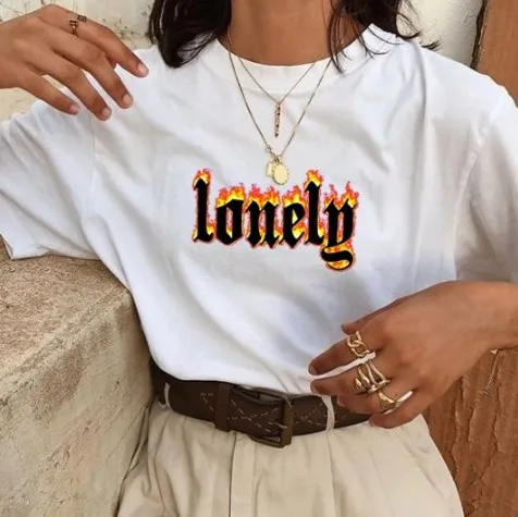 White-Lonely Flame HAHAYULE футболка унисекс Lonely Flame 90s хипстер гранж графический Tee Tumblr Модный Милый Белый Топ - Цвет: White-Lonely Flame
