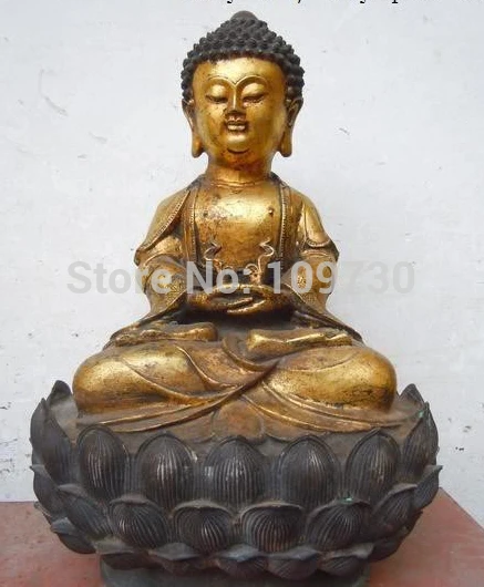 bir 002337 13&quotChina bronze gild carved Buddhism Sakyamuni buddha Sculpture statue |