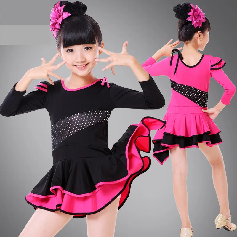 

Children Latin Dance Costume Girl Lace Long Sleeve Ballroom Dance Dress / Tango/ Salsa Dance Clothing Kids Gymnastics Leotard 89