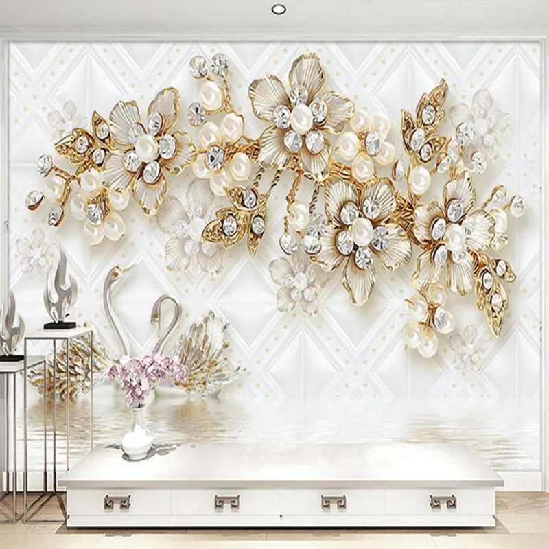 Настенные 3d обои в европейском стиле с изображением лебедя и цветов|fresco style|mural
