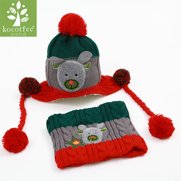Hat And Scarf Set Рождественский комплект из 2 предметов: шапка и шарф с изображением лося, Детские теплые зимние шапки, вязаная шапка для девочек и мальчиков 1-10 лет, шапки для студентов - Цвет: Hat And Scarf Set