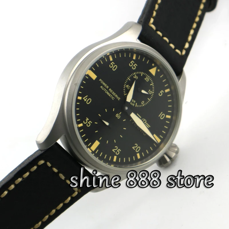Parnis 47 мм черный циферблат индикатор power reserve пескоструйные дело Автоматические
