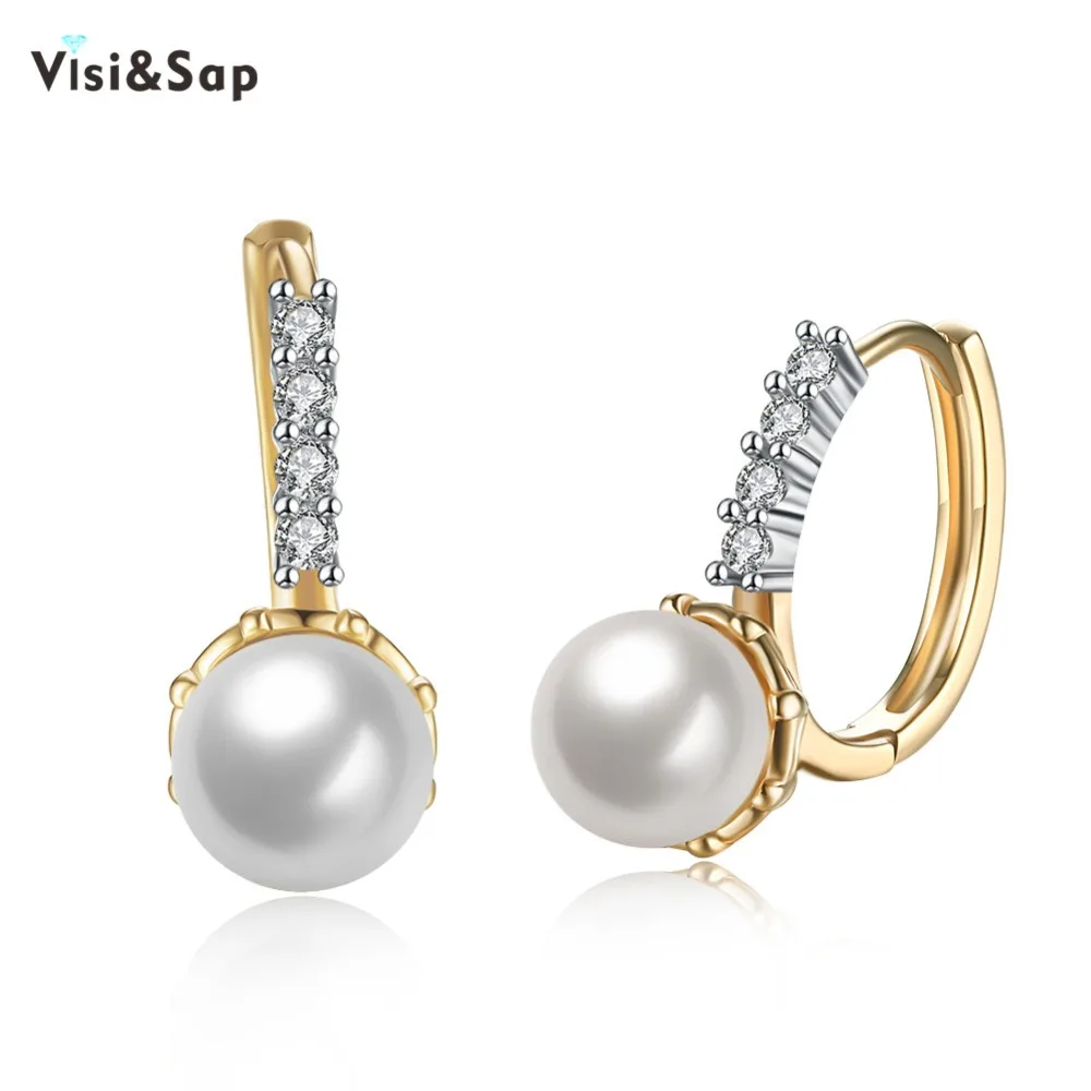 

Visisap Retro Baroque Shell-Pearl Earring 2 Gold Color Brincos Hoop Earrings For Girls Simulated Pearls Earings Jewelry VKZCE106