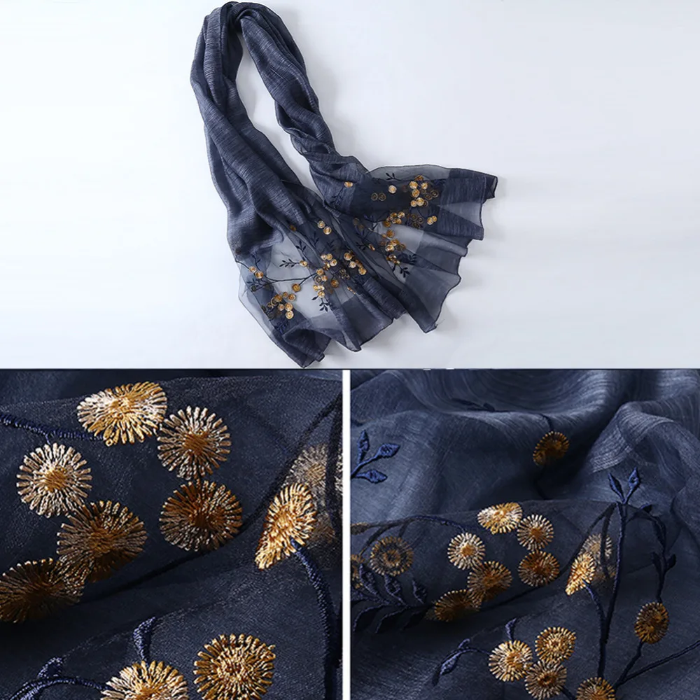 2017 новый роскошный элегантный женский шелковый шарф ручной работы с вышивкой из
