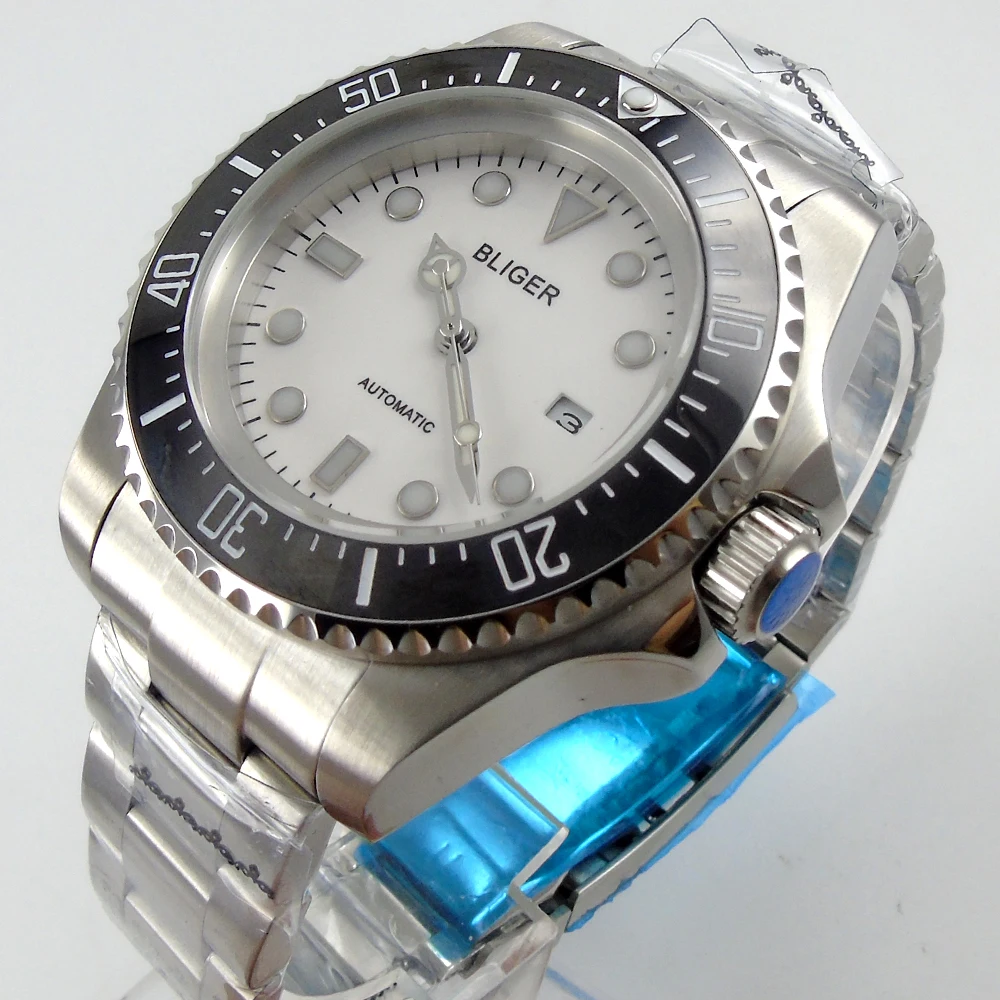 

Bliger 44mm white Sterile dial black Ceramic Bezel automatic mens watch