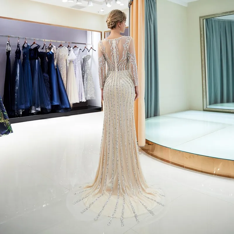 

ruthshen Reflective Dress Luxury Prom Dresses Long Evening Dresses With Sleeves Formal Evening Gowns In Stock Robe De Soiree