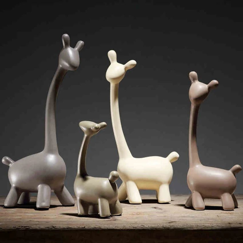 

Nordic Minimalist Deer Family Ceramic Figurines Miniatures Animal Crafts Furnishing Articles Wedding Home Decoration Accessories