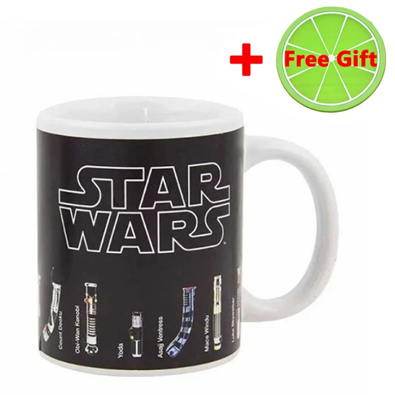 Mug with a Coaster Новинка, кружка с изменяющимся цветом, Звездные войны, кружка с световым мечом, кружка с изменяющимся цветом, кофейная чашка, Чувствительная Керамическая кружка, Прямая поставка - Цвет: Mug with a Coaster