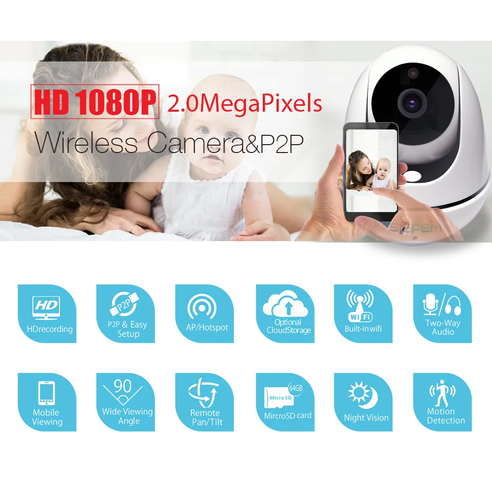 2MP 1080 P беспроводной домофон Детский Монитор ip-камера