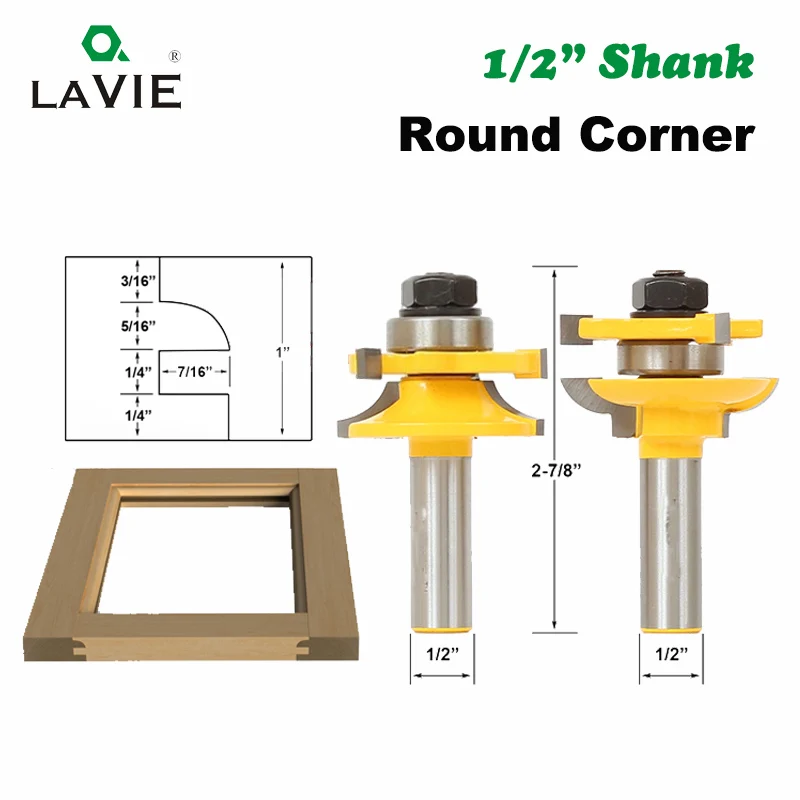 

2pcs 12mm 1/2" Shank Woodwork Door Round Corner Rail & Stile Router Bit Tenon Milling Cutter for Wood Woodworking Tools MC03137