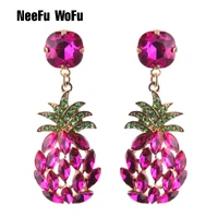 neefu wofu drop rhinestone earring crystal pineapple brand big earring dangle large long brinco printing ear oorbellen