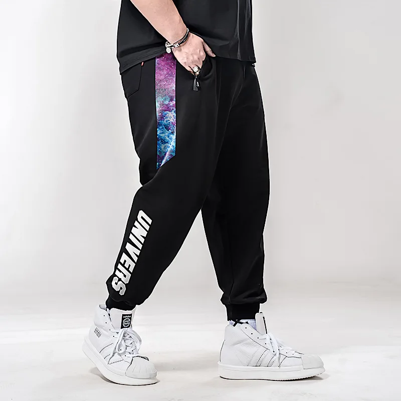 BLACK Летние мужские спортивные камуфляжные штаны размера плюс, большие 6XL, 7XL, 8XL, весенние мужские повседневные штаны с буквенным принтом, тянущиеся свободные штаны с высокой талией - Цвет: BLACK
