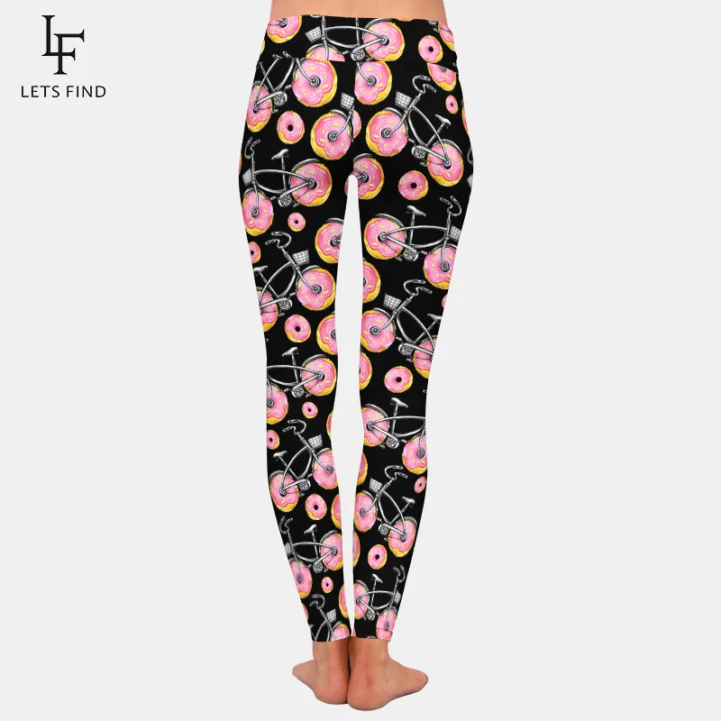 LETSFIND Women High Waist Workout Leggings Fashion Bicycles with Donuts Wheels Print High Quaility Fitness Elastic Leggings
