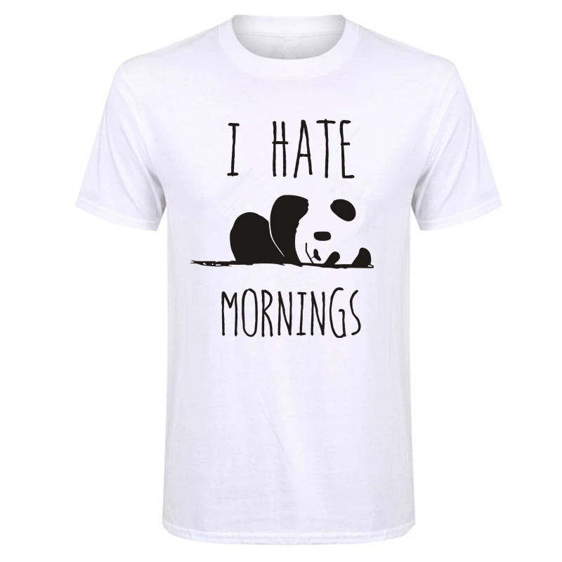 MT0108-white LUSLOS выходные футболки с пандой I Hate Mornings печать футболка Повседневная мужская с коротким рукавом - Цвет: MT0108-white