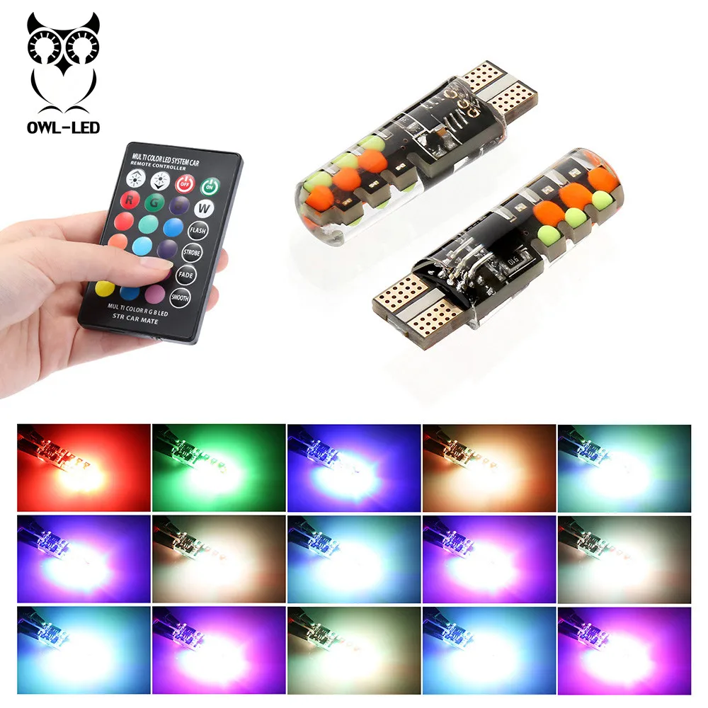 Светодиодный W5W T10 RGB габаритный фонарь новый универсальный автомобильный COB 12 SMDs