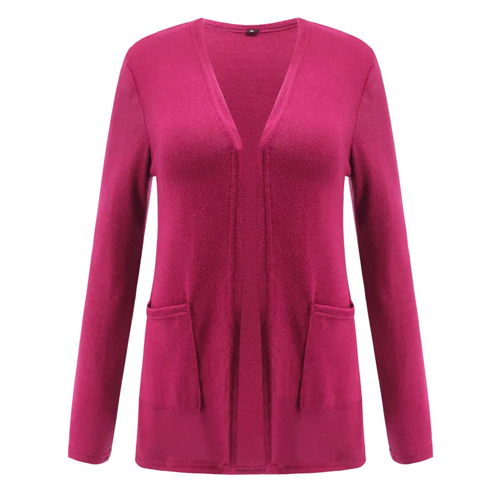 Hot Pink Женское пальто с открытым передом и длинным рукавом, куртка, парка, верхняя одежда, кардиган, пальто, топы - Цвет: Hot Pink