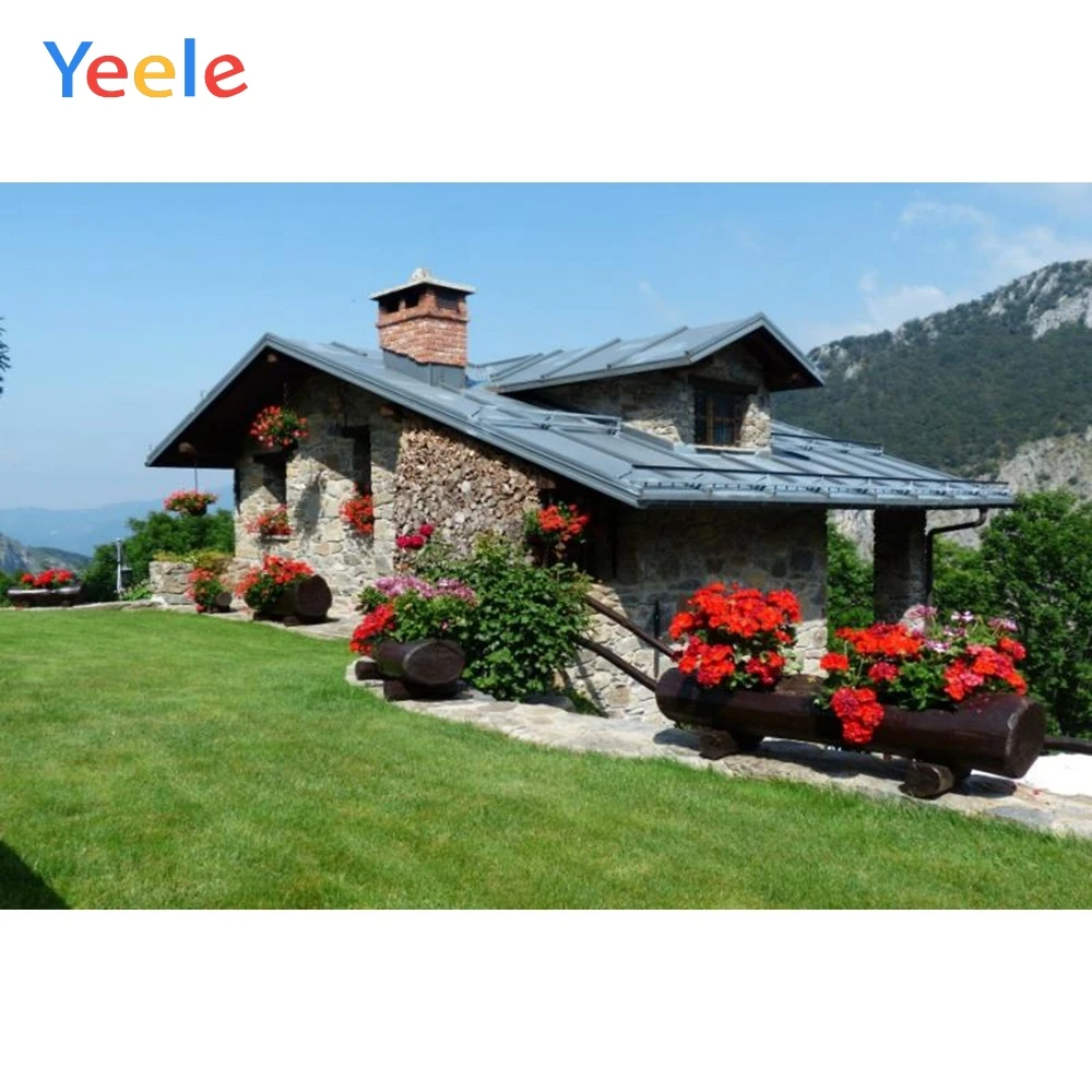 Yeele каменный дом цветок пастбища портрет фотографии фоны цифровой