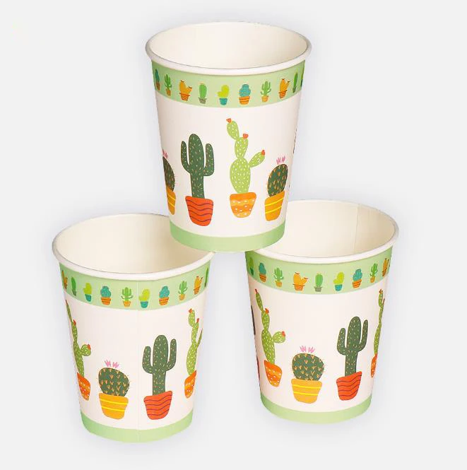 10Pcs Cups Вечерние одноразовые столовые приборы в виде кактуса для вечеринки, украшения для дня рождения, Детские сувениры, бумажные тарелки и стаканы в виде кактуса, Гавайские вечерние принадлежности - Цвет: 10Pcs Cups