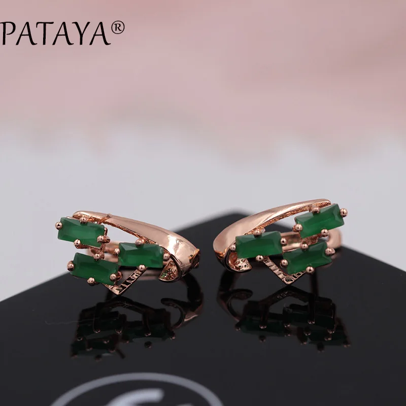 Эксклюзивные Разноцветные серьги PATAYA из розового золота 585 пробы, зеленый квадратный натуральный кубический цирконий, висячие серьги для женщин, хорошее богемное ювелирное изделие