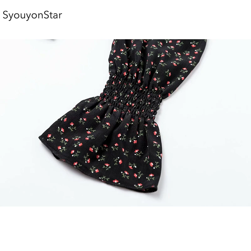 Женская блузка с длинным рукавом souyonstar Элегантная цветочным принтом в Корейском