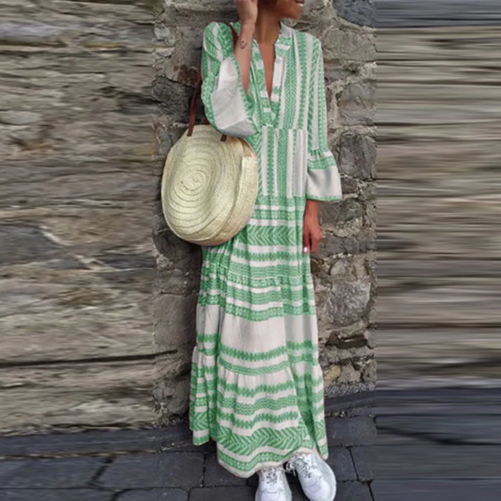 Женское платье с v образным вырезом летнее Праздничное Платье макси длинными