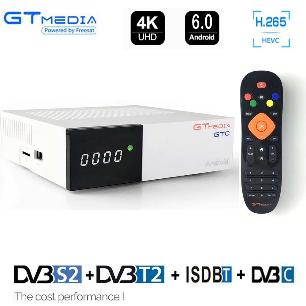 Gtmedia GTC FTA спутниковый ресивер DVB S2 Biss VU Cline Receptor DVB-C-тюнер dvb T2 4K Android tv box ISDB-T Bluetooth 4,0 IP tv