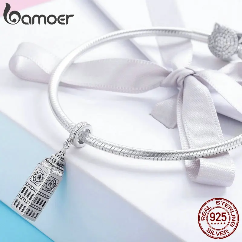 BAMOER, новая коллекция, 925 пробы, серебряный, британский Биг-Бен, строительный кулон, шарм, подходит для изготовления ювелирных изделий SCC868