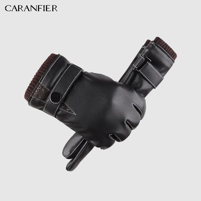 Мужские кожаные тактические перчатки CARANFIER зимние с сенсорным экраном