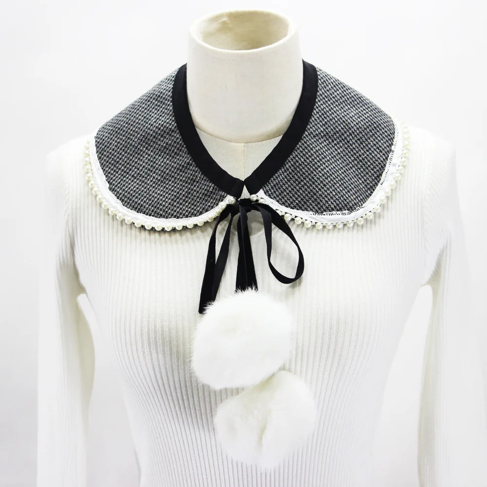 

Elegant pile Lapel Blouse Floral Neckline Collar Decoration Collars houndstooth decorative collar pearl ball fur doll collar