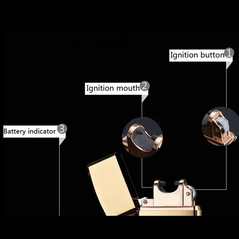 Бесплатная доставка USB перезаряжаемая без газа Бездымная дуговая Зажигалка
