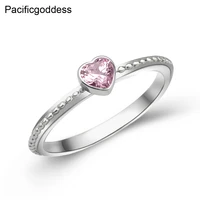 pacificgoddess romantic pink zircon heart shape rings trendy stainless steel jewelry for engagement lovers gift