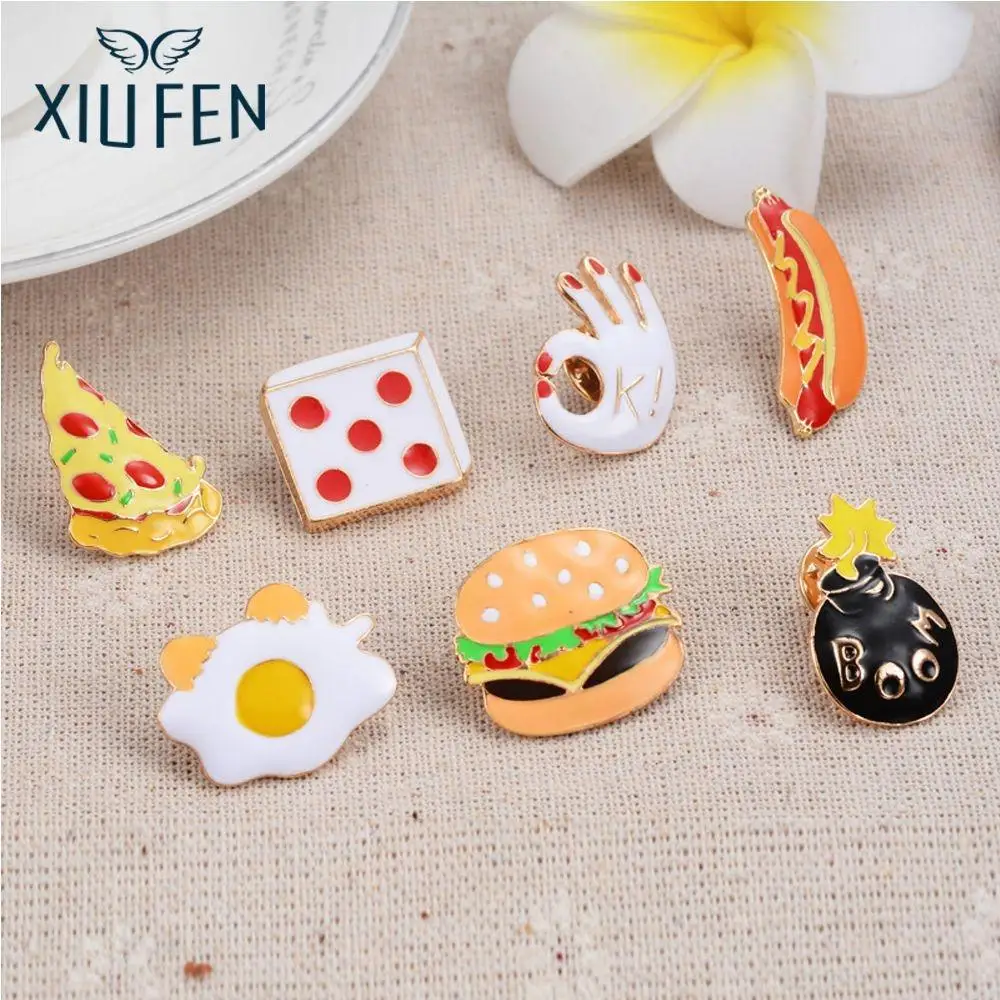 Sangdo Lovely Cartoon Food Pizza Hamburger Hot Dog Omelette Dice Bombs Enamel Brooches Pins Shirt Jacket Collar Badge Jewelry 3 | Украшения
