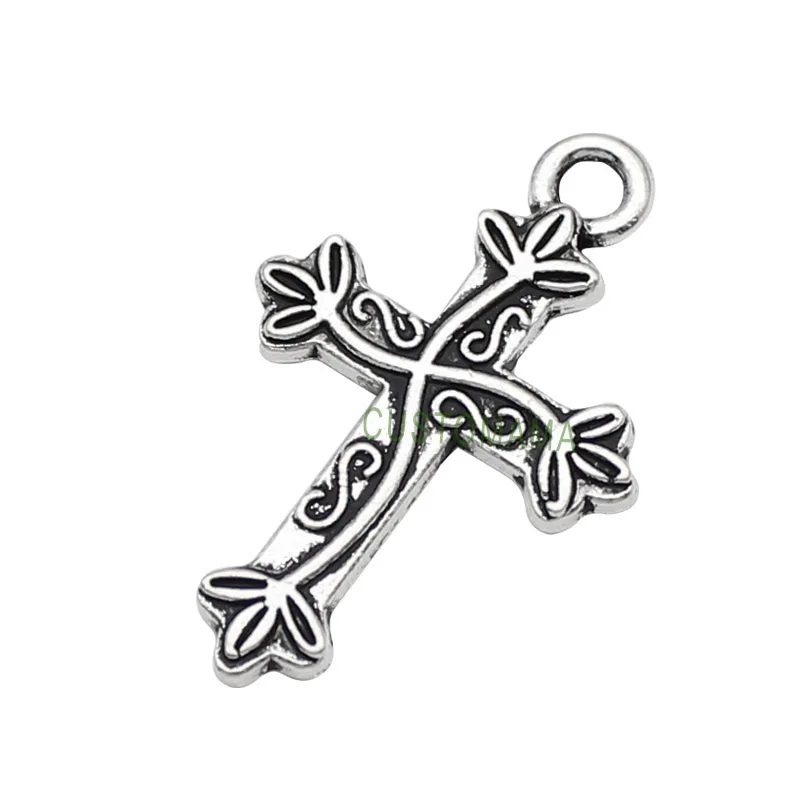 

100pcs-Antique Silver Cross Charms Pendants 25x16mm