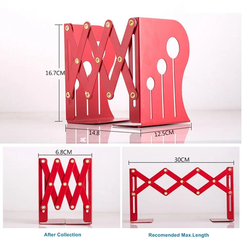 

Vintage Adjustable Metal Bookends Red Office Magazine File Shelves Book Stand Rack Library Home Study Decoration Book holder