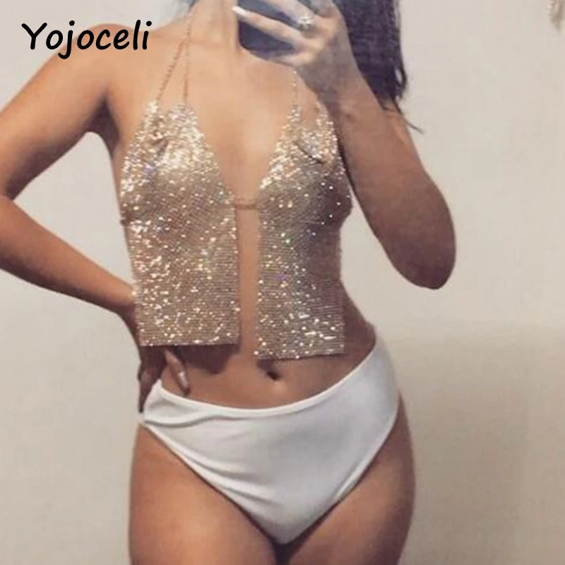 Yojoceli пикантные bling Холтер средства ухода за кожей шеи майка для вечерние женщин