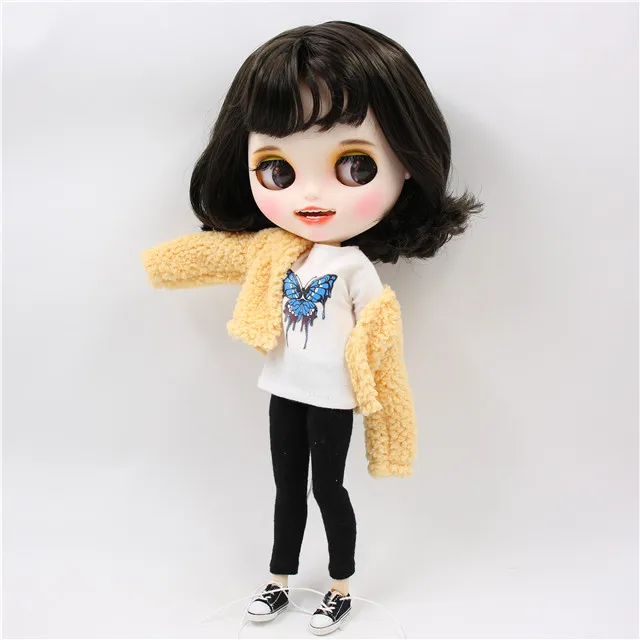 1/6 bjd завод blyth кукла короткие черные волосы, новое матовое лицо с зубами, белая кожа сустава тела 30 см BL950 - Цвет: doll clothes shoes