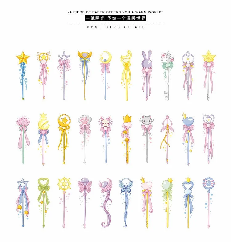 30 Pcs/Set Novelty Girl Magic Wand Paper Bookmark Book Holder Message Card Kawaii Gift Stationery
