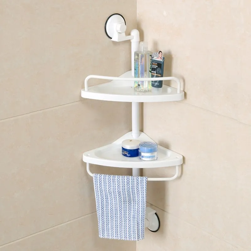 Shuang Qing домашняя двухслойная креативная Полка для кухни на присоске, полка для ванной комнаты, угловая душевая полка для хранения 1907 - Цвет: white